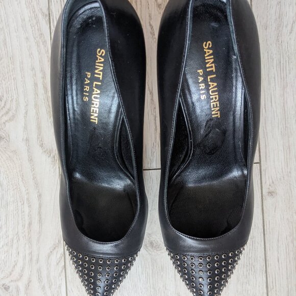 YSL Saint Laurent Heels Black Studded Pointed Toe Platform Pumps Size 39 - Picture 2 of 5